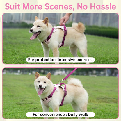 Dog Harness Leash and Collar Set, Soft Adjustable Dogs Vest Reflective and Comfortable Handle Pink Small