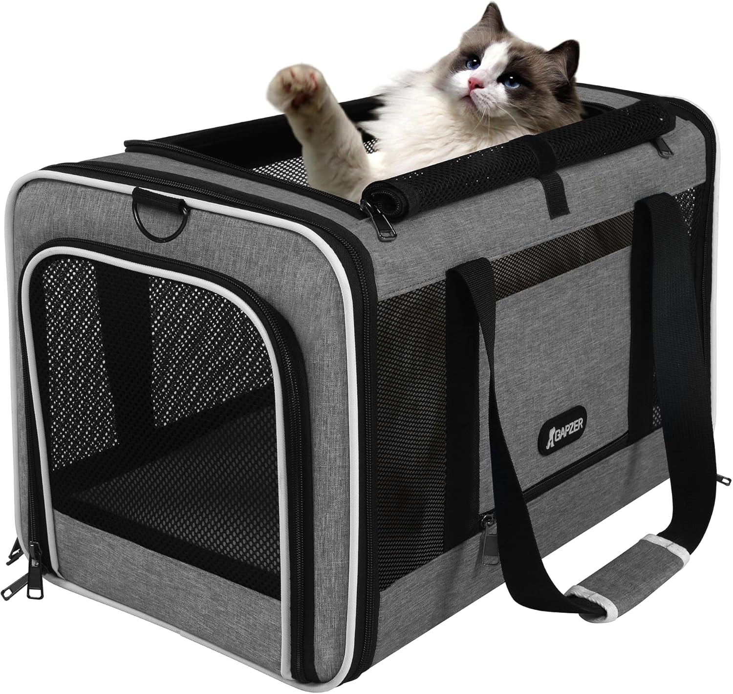 Cat Carrier 18X11X11 Top Load Soft Pet Travel Bag over 15 Lbs, Collapsible Small Dog Puppy Crate 10 Pounds, Small Animal Rabbit Kennel Carrying Case, Kitten Mesh Cage Medium Cat under 25 Grey
