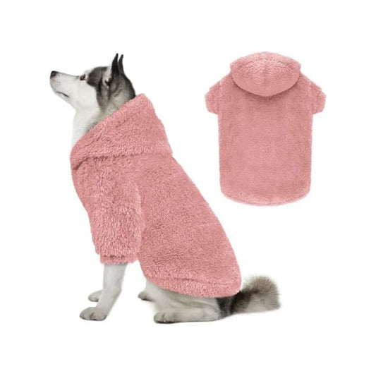 Fuzzy Dog Sweaters for Large Dogs Dog Hoodie Soft Double-Sided Plush Fleece Pet Sweater Clothes Coats Pet Hoodie Sherpa Hooded Sweatshirt(Pink-Xl)