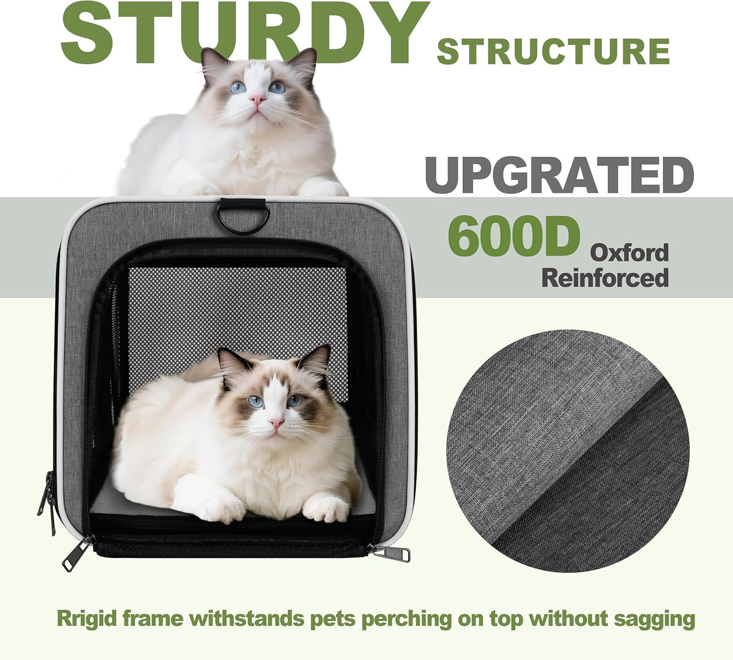 Cat Carrier 18X11X11 Top Load Soft Pet Travel Bag over 15 Lbs, Collapsible Small Dog Puppy Crate 10 Pounds, Small Animal Rabbit Kennel Carrying Case, Kitten Mesh Cage Medium Cat under 25 Grey