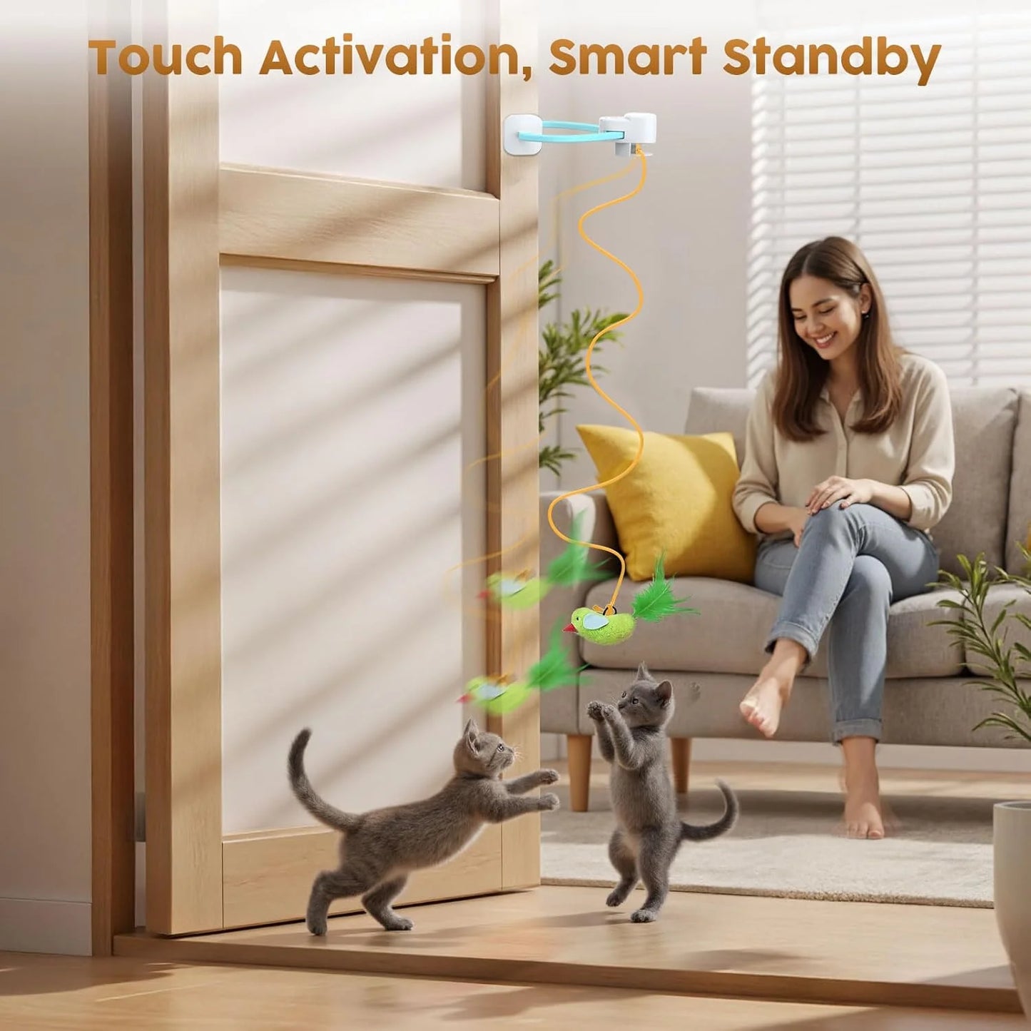 Interactive Cat Toys for Indoor Cats: Automatic Flying Bird Feather Wand Chase Exercise Enrichment Stimulation, USB Rechargeable Durable Safe Hanging Toy for Bored Kittens Adult Multi Cat Households