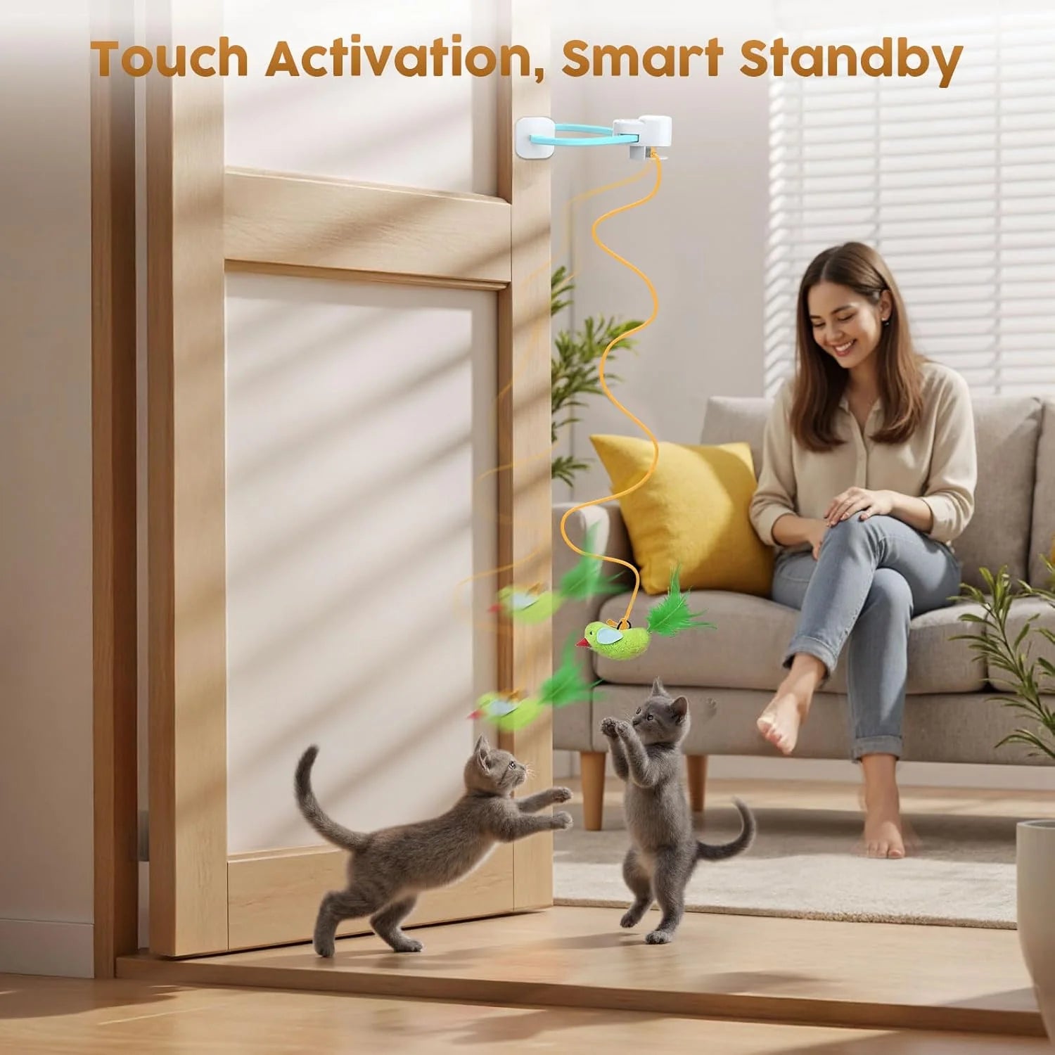 Interactive Cat Toys for Indoor Cats: Automatic Flying Bird Feather Wand Chase Exercise Enrichment Stimulation, USB Rechargeable Durable Safe Hanging Toy for Bored Kittens Adult Multi Cat Households