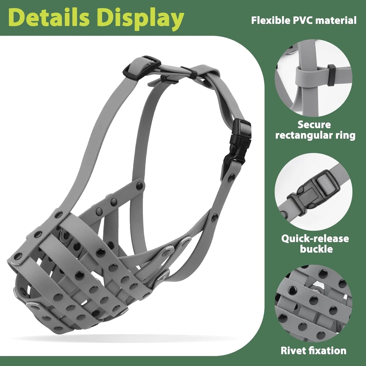 Pitbull Muzzle, Lightweight Basket Muzzle for Large Medium Dogs Rottweiler Amstaff to Prevent Biting Eating, Safe for Grooming Vet Visits Training, Allows to Pant Drink, Adjustable & Sturdy