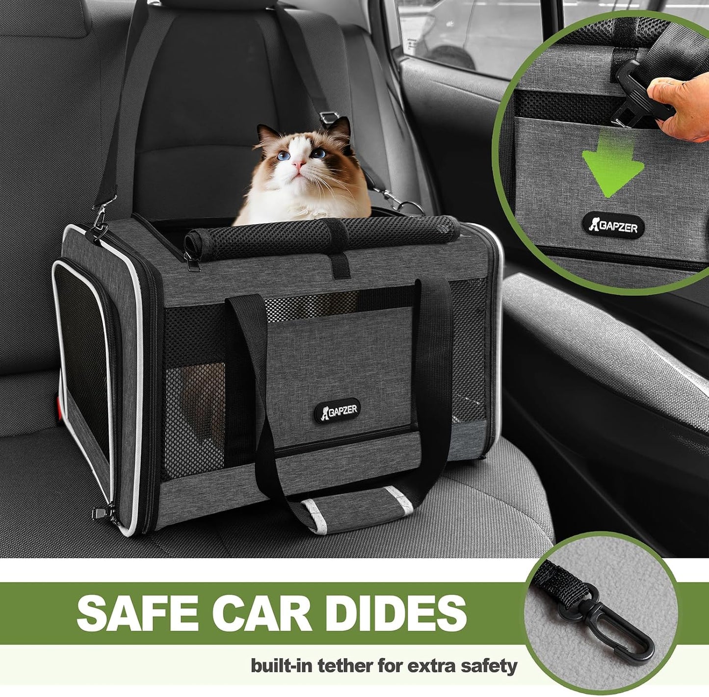 Cat Carrier 18X11X11 Top Load Soft Pet Travel Bag over 15 Lbs, Collapsible Small Dog Puppy Crate 10 Pounds, Small Animal Rabbit Kennel Carrying Case, Kitten Mesh Cage Medium Cat under 25 Grey