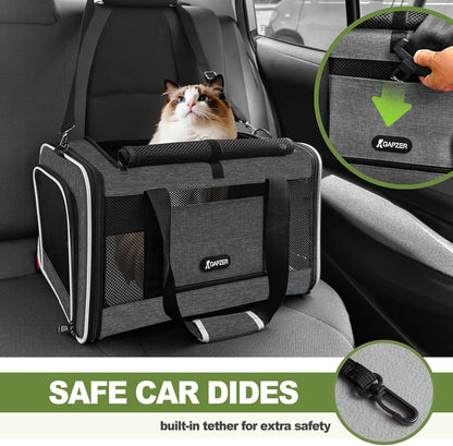 Cat Carrier 18X11X11 Top Load Soft Pet Travel Bag over 15 Lbs, Collapsible Small Dog Puppy Crate 10 Pounds, Small Animal Rabbit Kennel Carrying Case, Kitten Mesh Cage Medium Cat under 25 Grey