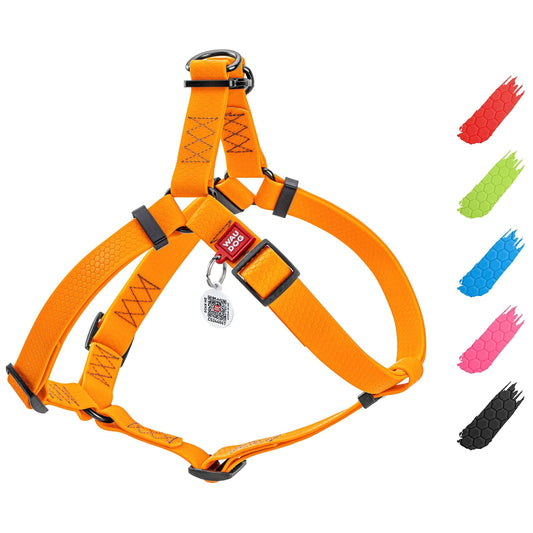 WAUDOG Waterproof Dog Harness Adjustable Dog Harness for Large Dogs Small and Medium Dogs Heavy Duty Dog Harness with Durable Metal Clasp and QR Dog Tag Boy & Girl Dog Harness Orange (24 35In)