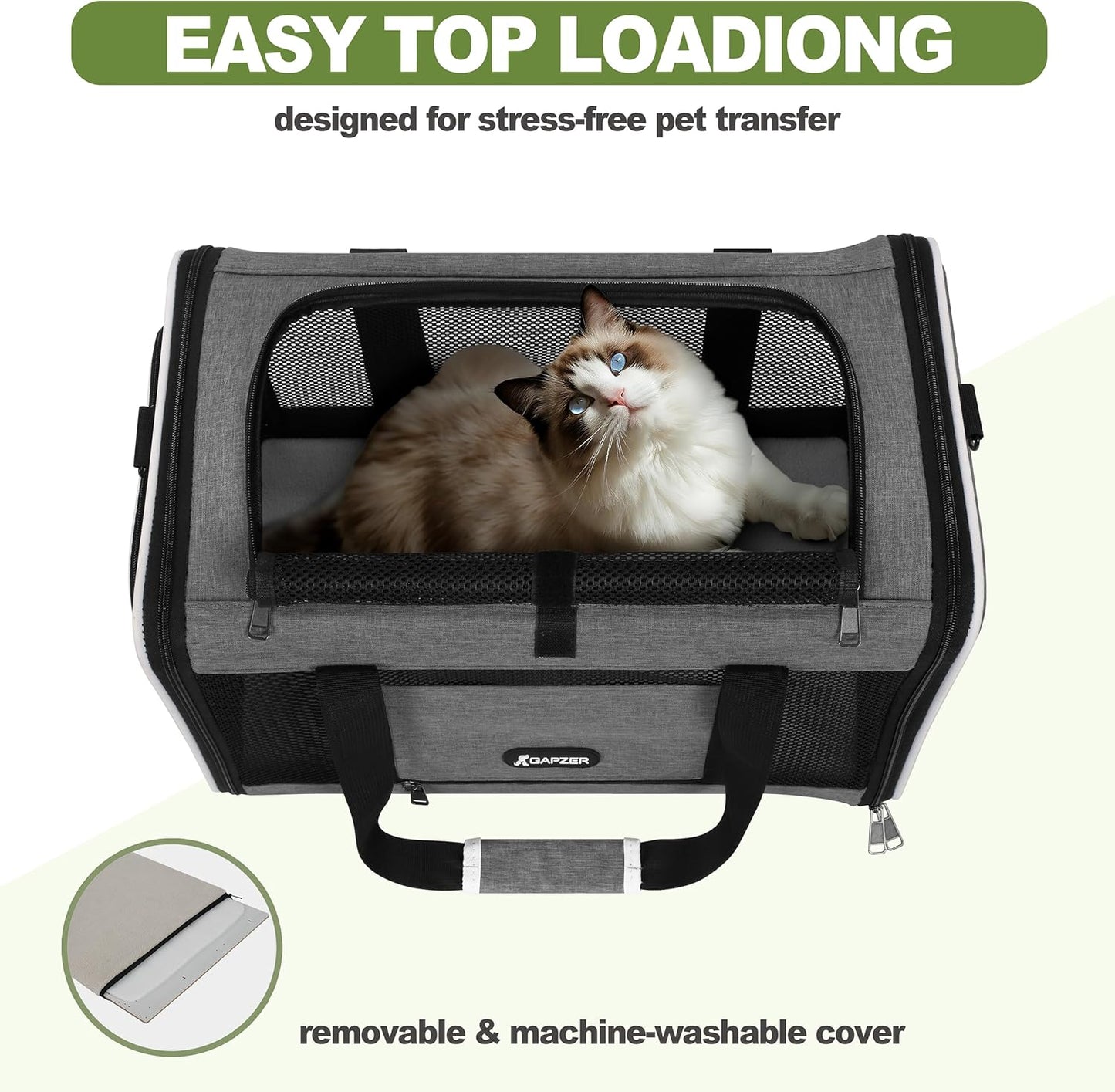 Cat Carrier 18X11X11 Top Load Soft Pet Travel Bag over 15 Lbs, Collapsible Small Dog Puppy Crate 10 Pounds, Small Animal Rabbit Kennel Carrying Case, Kitten Mesh Cage Medium Cat under 25 Grey
