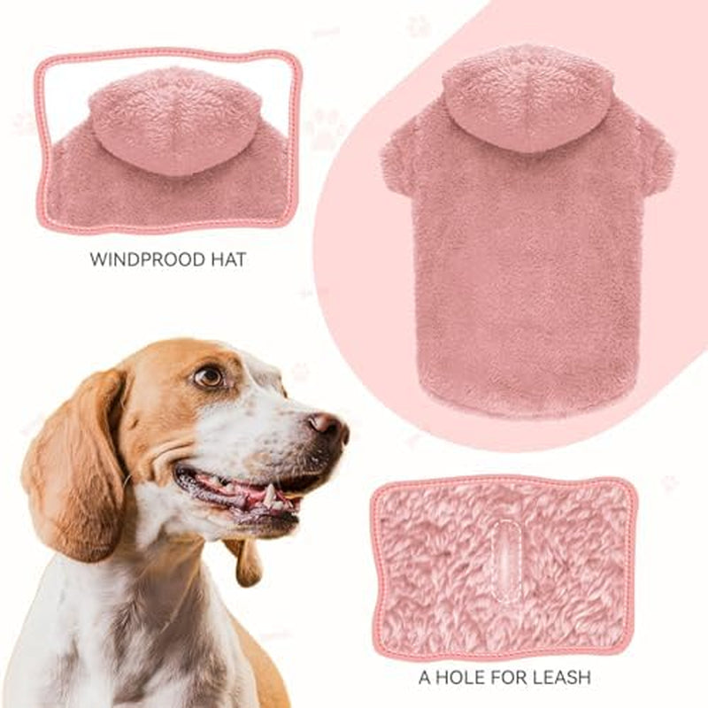 Fuzzy Dog Sweaters for Large Dogs Dog Hoodie Soft Double-Sided Plush Fleece Pet Sweater Clothes Coats Pet Hoodie Sherpa Hooded Sweatshirt(Pink-Xl)