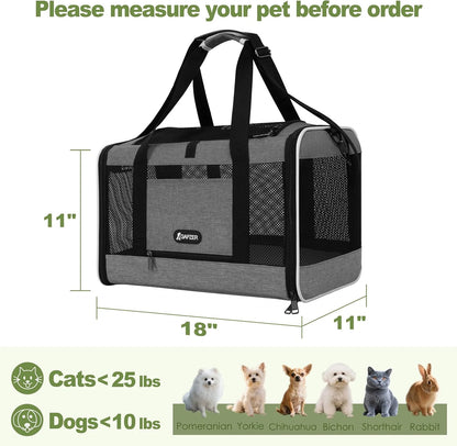 Cat Carrier 18X11X11 Top Load Soft Pet Travel Bag over 15 Lbs, Collapsible Small Dog Puppy Crate 10 Pounds, Small Animal Rabbit Kennel Carrying Case, Kitten Mesh Cage Medium Cat under 25 Grey