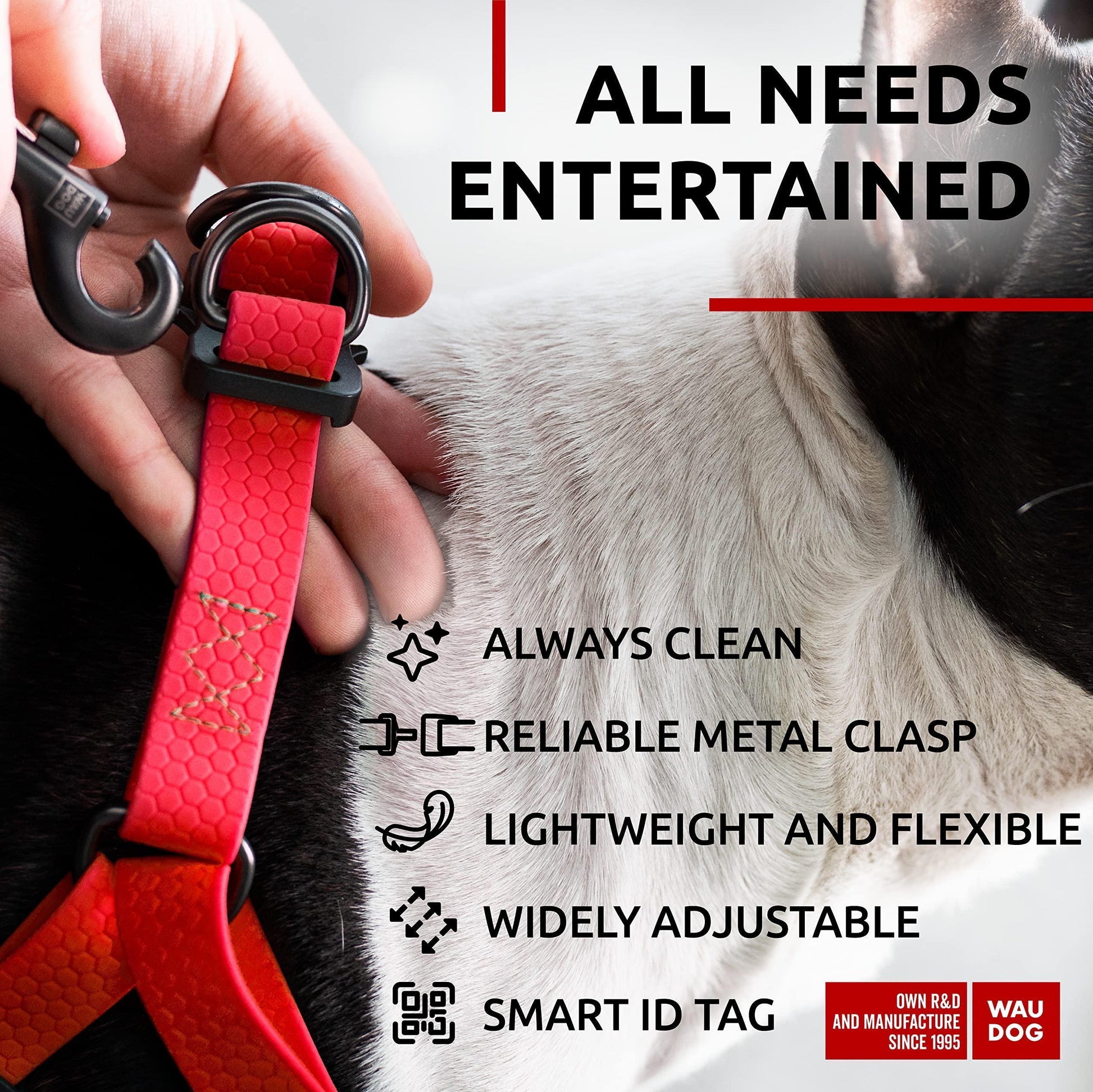 Waterproof Dog Harness Adjustable Dog Harness for Large Dogs Small and Medium Dogs Heavy Duty Dog Harness with Durable Metal Clasp and QR Dog Tag Boy & Girl Dog Harness Red (24 35In)