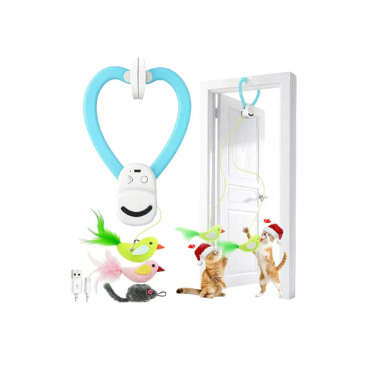 Interactive Cat Toys for Indoor Cats: Automatic Flying Bird Feather Wand Chase Exercise Enrichment Stimulation, USB Rechargeable Durable Safe Hanging Toy for Bored Kittens Adult Multi Cat Households